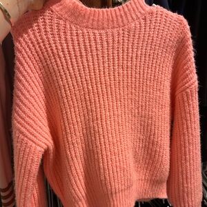 Pink Rose Chunky Knit Cowl Sweater in Vibrant Pink